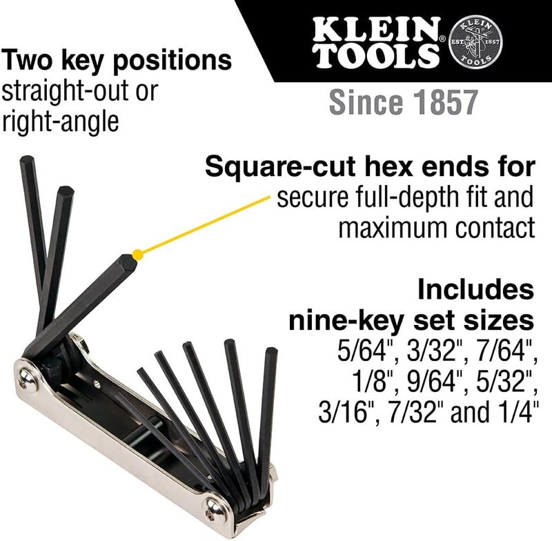 Klein Tools 70591 Folding Hex Key Set - 9-Key SAE Sizes - Image 2