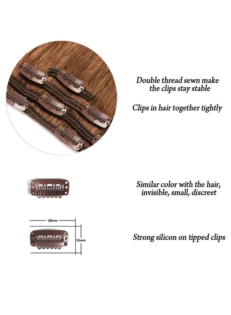 إستيل وصلات شعر بشري ريمي للسيدات مشبك شعر بشري طويل مستقيم حريري على وصلات 100 جرام 4 قطع بني فاتح - Image 3