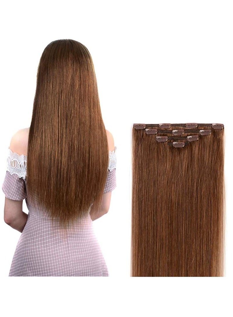 إستيل وصلات شعر بشري ريمي للسيدات مشبك شعر بشري طويل مستقيم حريري على وصلات 100 جرام 4 قطع بني فاتح - Image 1