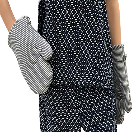 PIXEL HOME Cotton Microwave Oven Mitten for Microwave - Set of 2 PCS Oven Glove - Heat Resistant (Colour-Grey Pin Stripe) - Image 2
