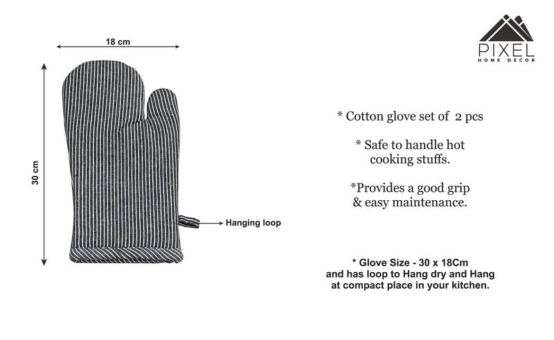 PIXEL HOME Cotton Microwave Oven Mitten for Microwave - Set of 2 PCS Oven Glove - Heat Resistant (Colour-Grey Pin Stripe) - Image 3