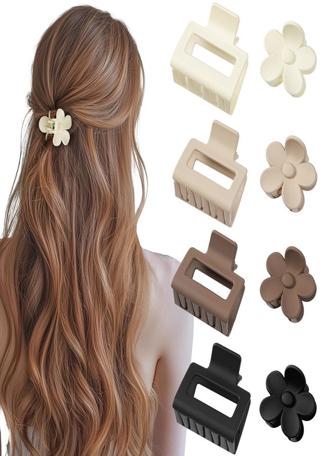 Sunolga Matte Hair Clips for Women, 8 Pack Hair Claw Clips for Thin Thick Hair 2 Inch Rectangle Hair Claw Small Flower Clips Non-Slip Hair Accessories Ideal Gifts for Girls - Image 1
