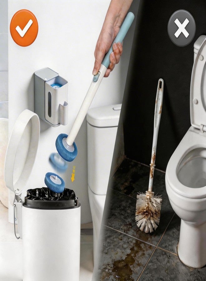 KZKR Disposable Toilet Bowl Cleaner Wand, Compact Toilet Brush and Holder with 32 Pre-Loaded Cleaner Refills, Wall-Mounted Disposable Toilet Brush Ideal for RV, Camper and Small Bathroom - Image 2