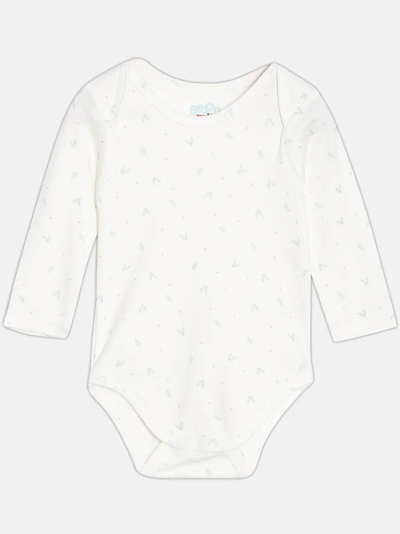 Broon Broon Infant Girls White and Sea Blue Printed Pure Organic Cotton Bodysuit Pack of 2