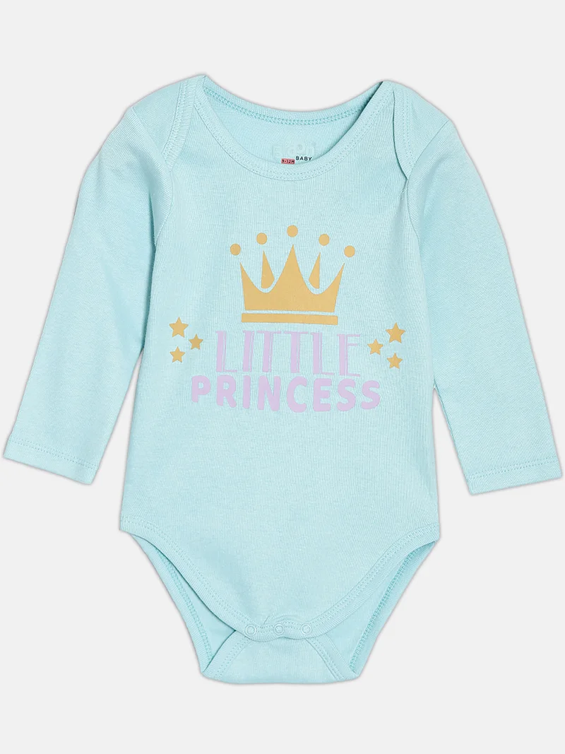 Broon Broon Infant Girls White and Sea Blue Printed Pure Organic Cotton Bodysuit Pack of 2