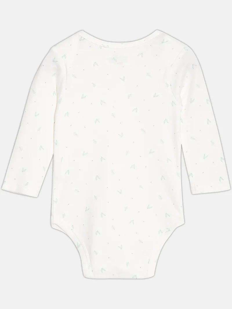Broon Broon Infant Girls White and Sea Blue Printed Pure Organic Cotton Bodysuit Pack of 2