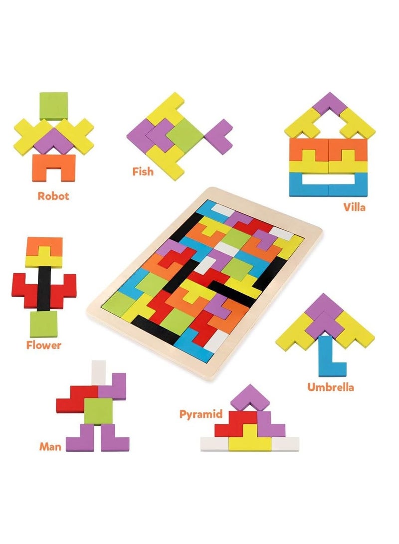 3D Wooden Jigsaw Puzzle, Montessori Stacking Blocks, Educational Tetris Game, Brain Teasers Toy for Kids - Image 2