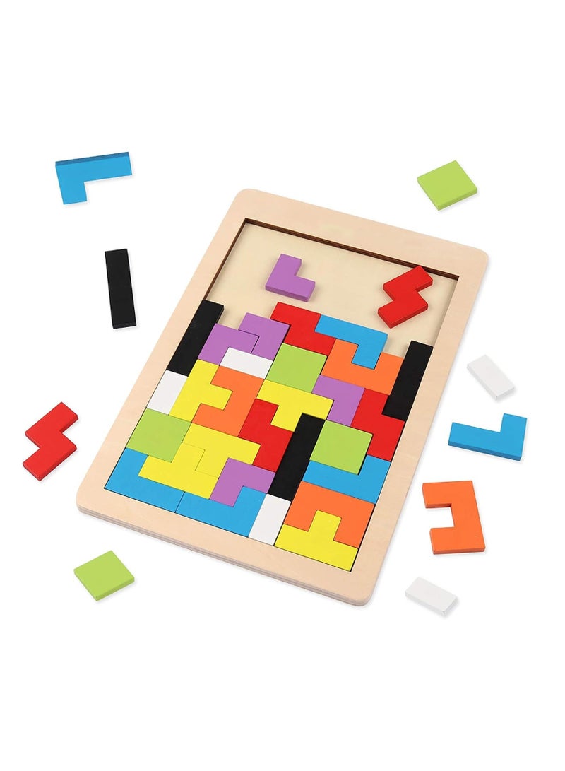3D Wooden Jigsaw Puzzle, Montessori Stacking Blocks, Educational Tetris Game, Brain Teasers Toy for Kids - Image 1