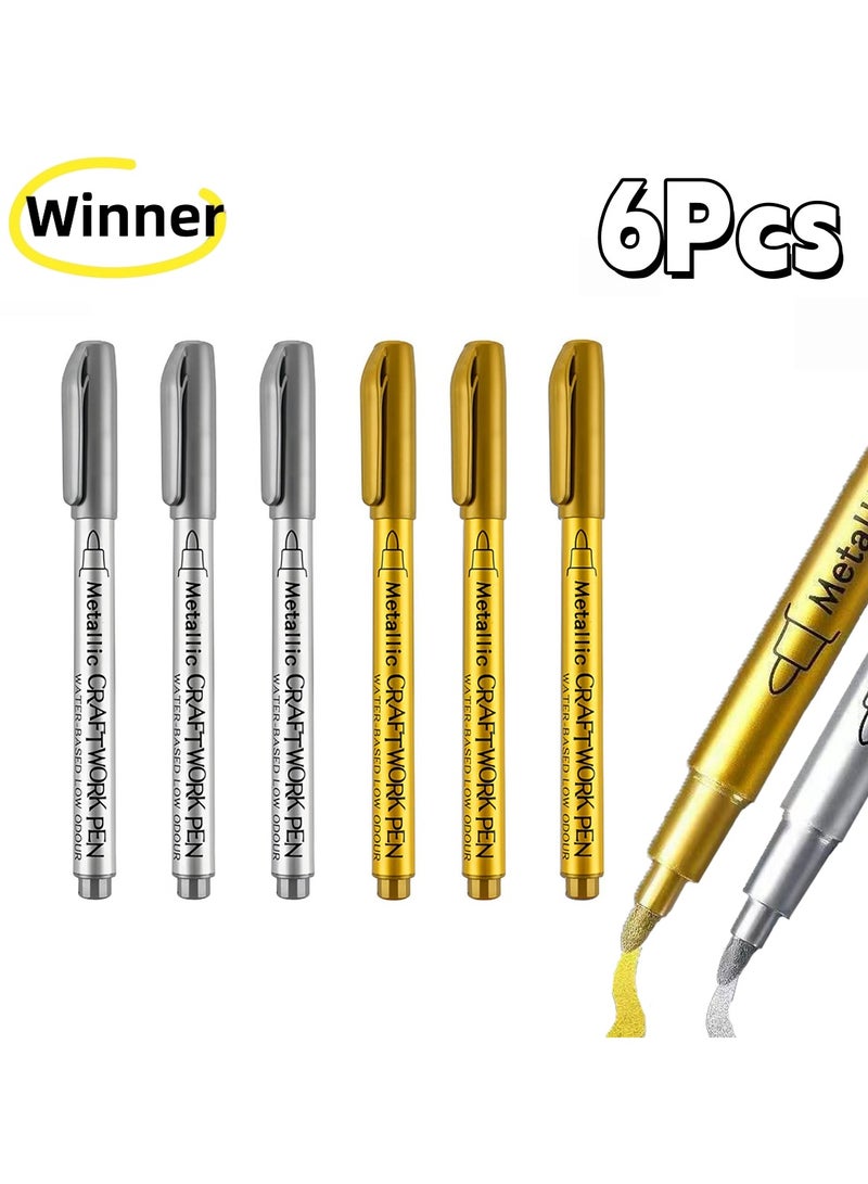 Winner 6Pc Marker Pens Plastic Permanent Marker Pen Highlighter Craftwork Paint Markers Pens Gold Silver Resin Mold Pen DIY Doodling Art Supplies,Permanent Markers,Writing - Image 1