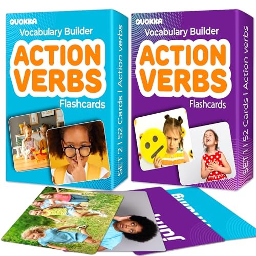 QUOKKA 104 Action Verbs Flash Cards for Speech Therapy Materials ESL Teaching Educational Vocabulary Builder with Realistic Images for Kids Adults Picture Cards for Speech and Cognitive Learning - Image 1