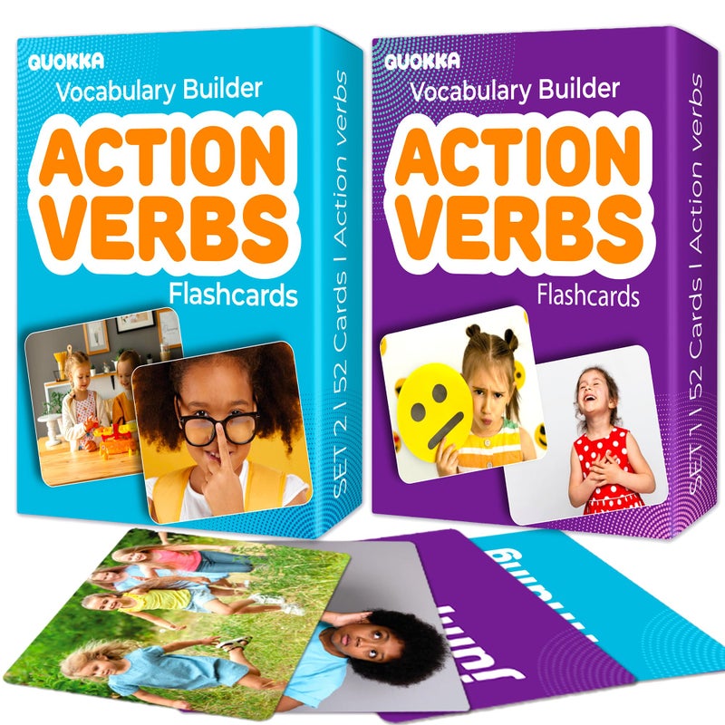 QUOKKA 104 Action Verbs Flash Cards for Speech Therapy Materials ESL Teaching Educational Vocabulary Builder with Realistic Images for Kids Adults Picture Cards for Speech and Cognitive Learning - Image 3