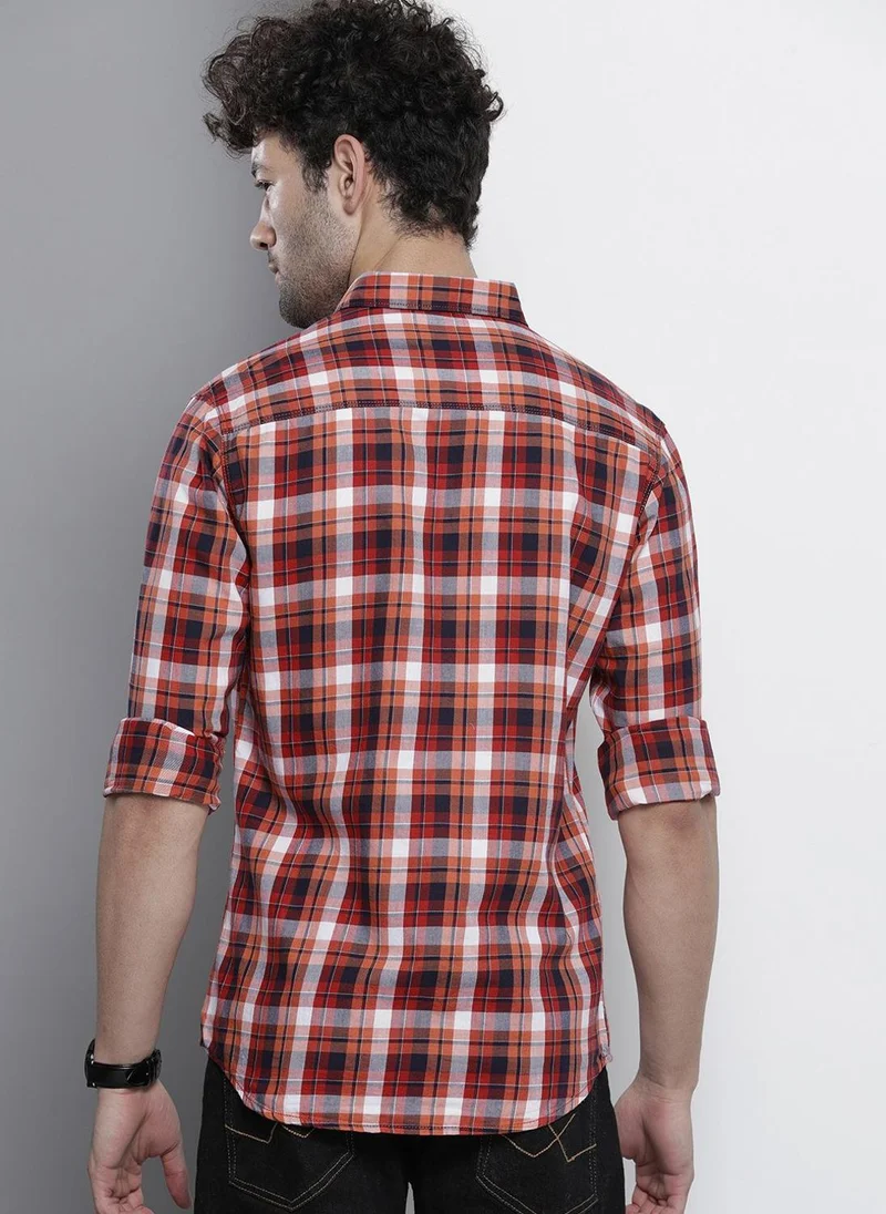 ذا انديان كراج كو Men Slim Fit Checkered Full Sleeves Spread Collar Casual Shirt