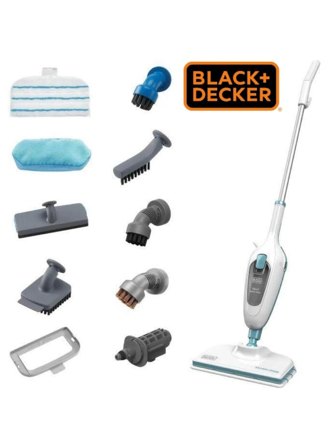 BLACK+DECKER Steam Mop 10-in-1 – 1300W – 10 Accessories – Steam Cleaning & Sanitizing – White – FSMH13E10-B5 - Image 1