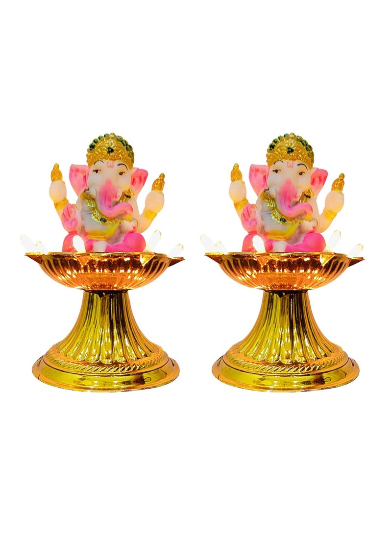 VRCT VRCT Premium 1 Layer Electric Gold LED Bulb Lights with Ganesh ji Diya for Pooja Puja Mandir Diwali Festival Set of 2  - Image 1