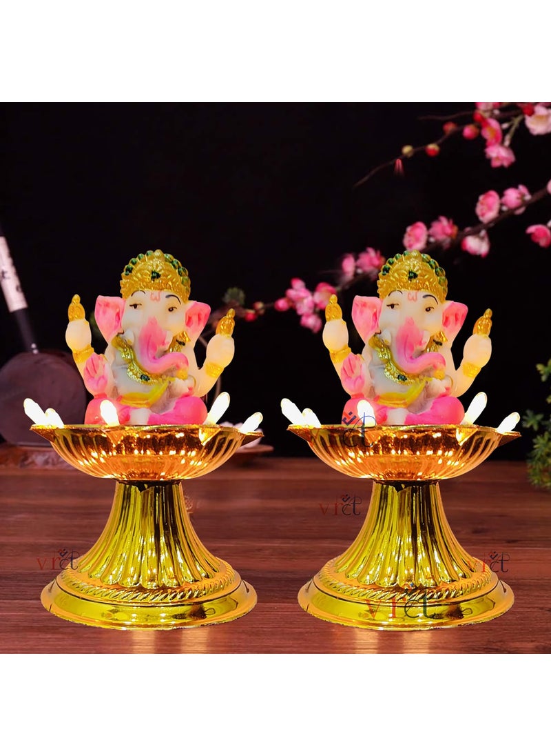VRCT VRCT Premium 1 Layer Electric Gold LED Bulb Lights with Ganesh ji Diya for Pooja Puja Mandir Diwali Festival Set of 2  - Image 2