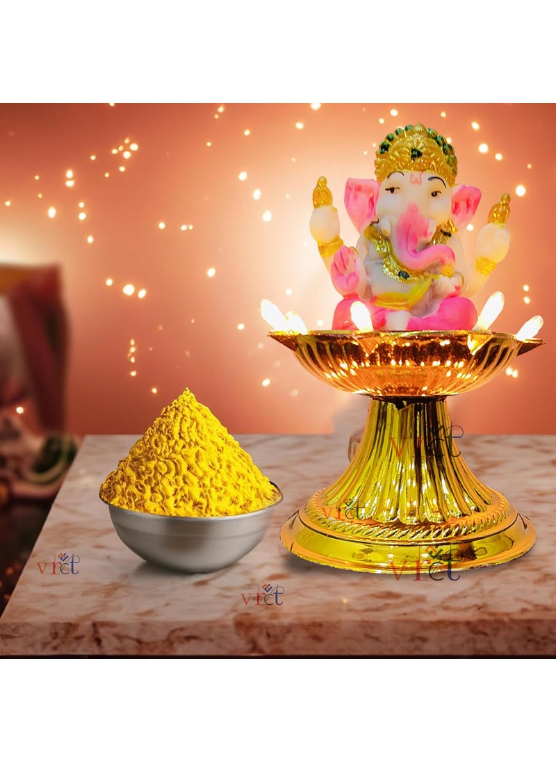 VRCT VRCT Premium 1 Layer Electric Gold LED Bulb Lights with Ganesh ji Diya for Pooja Puja Mandir Diwali Festival Set of 2  - Image 4