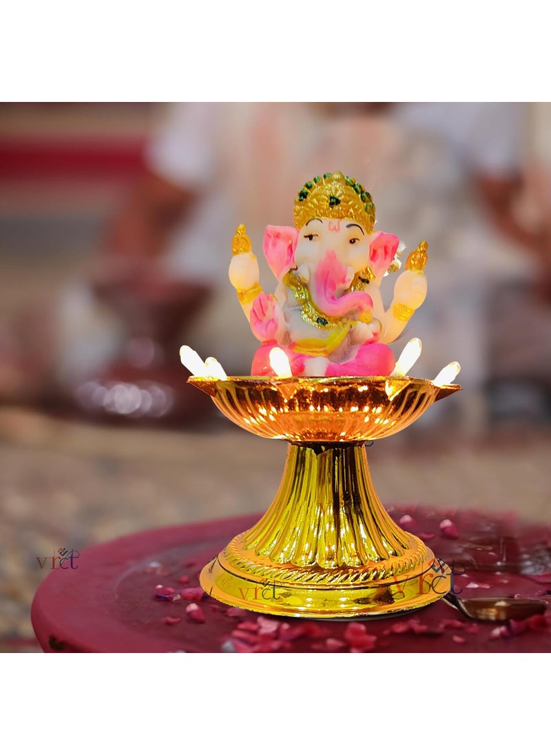 VRCT VRCT Premium 1 Layer Electric Gold LED Bulb Lights with Ganesh ji Diya for Pooja Puja Mandir Diwali Festival Set of 2  - Image 3