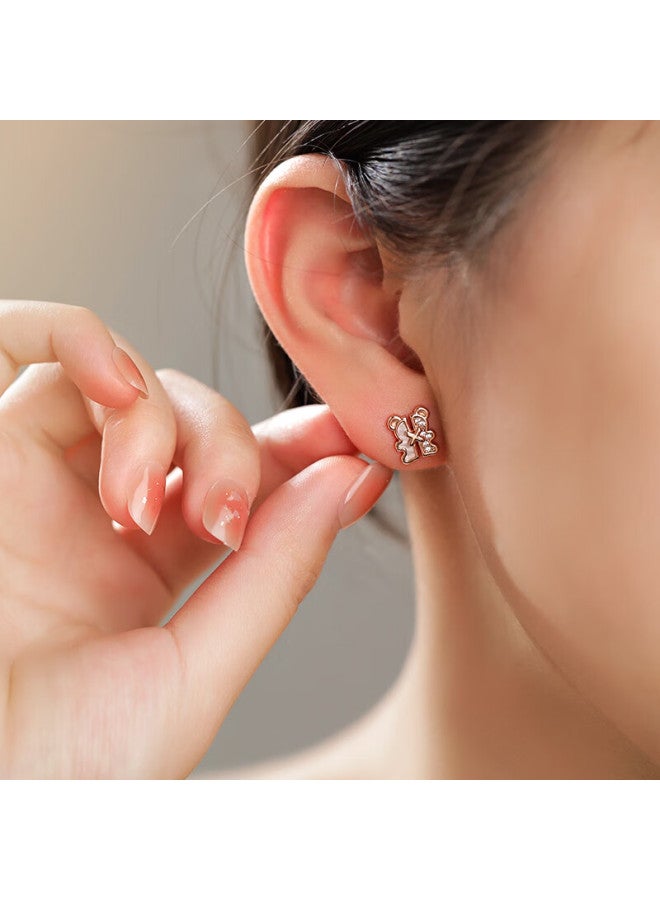 Manhe S925 Silver Bear Stud Earrings For Women, elry, Wife's New Year Birthday Gift For Girlfriend
