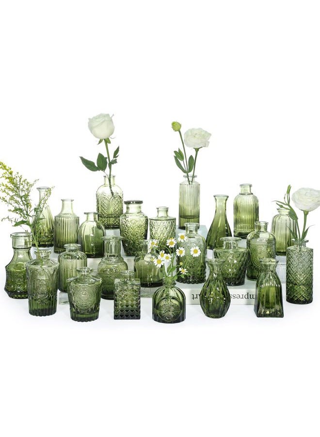 SUPMIND Bud Vase Set of 24, Green Bud Vases in Bulk, Small Flower Vases for Centerpieces, Mini Vintage Vase for Rustic Wedding, Home,Table Decoration - Image 1