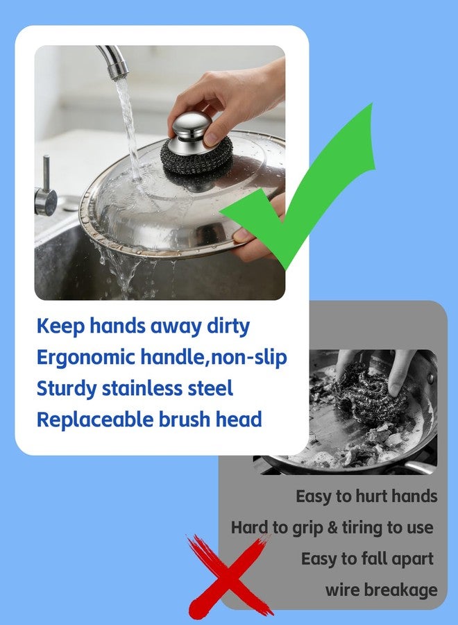 Omeyo Stainless Steel Wool Scrubber with Handle, Steel Scrubber Wool Pads, Scrubbing Scouring Brush Pads for Cleaning Dishes, Stoves, Kitchen Pots, Pans - Image 5