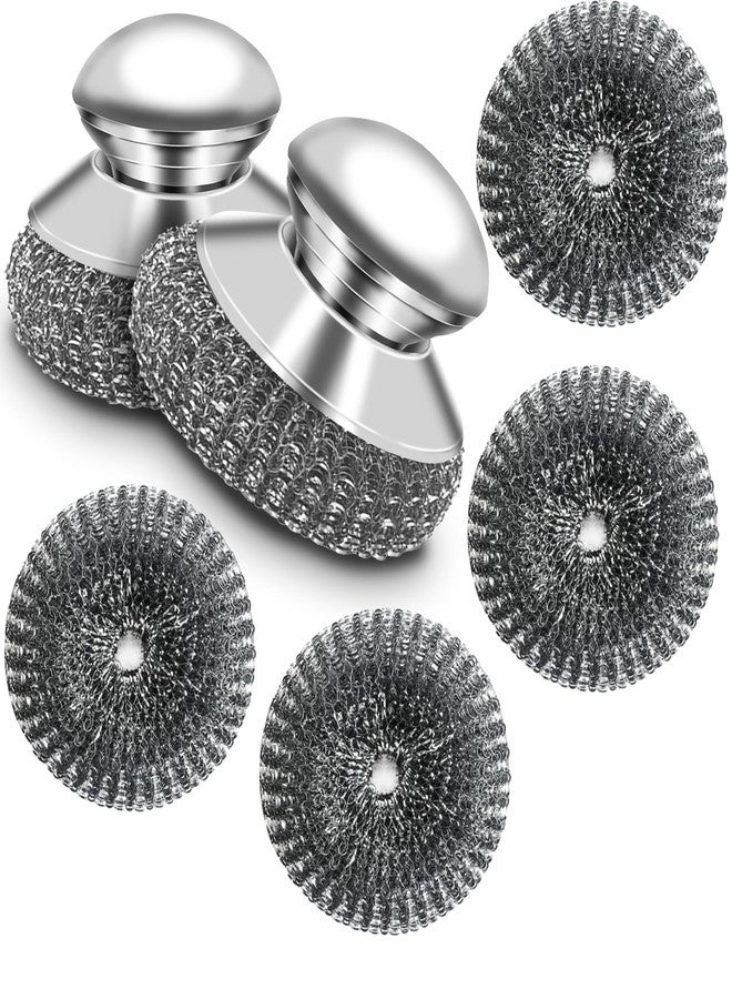 Omeyo Stainless Steel Wool Scrubber with Handle, Steel Scrubber Wool Pads, Scrubbing Scouring Brush Pads for Cleaning Dishes, Stoves, Kitchen Pots, Pans - Image 1
