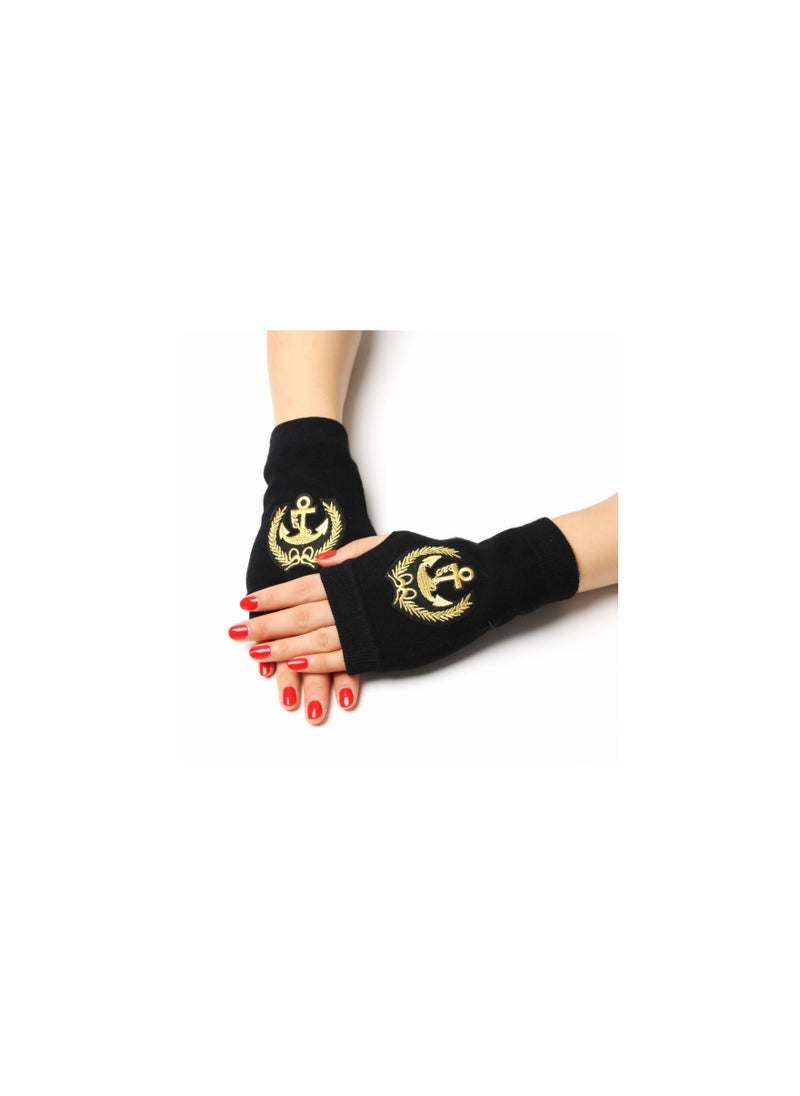 Loquat - Fingerless Knit Printed Gloves - Image 1