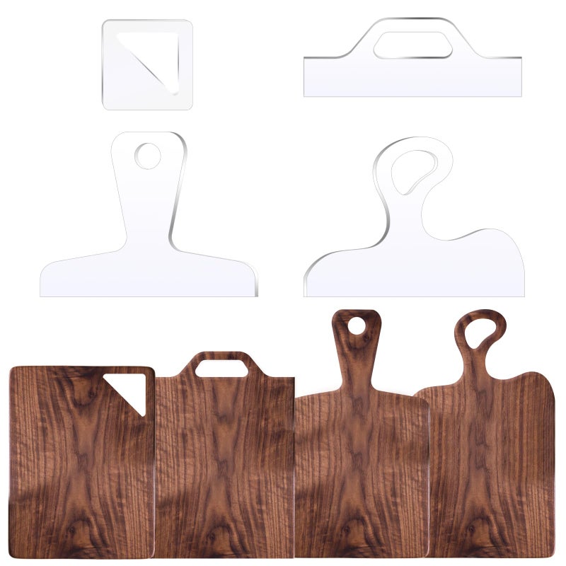 Router Templates 4pcs Acrylic Charcuterie Board Handle Template LYMOI Clear Cut Board Thick Handle Template Angled Curvy Tracing Stencils Cut Guide Tools for Kitchen Woodworking Style 1