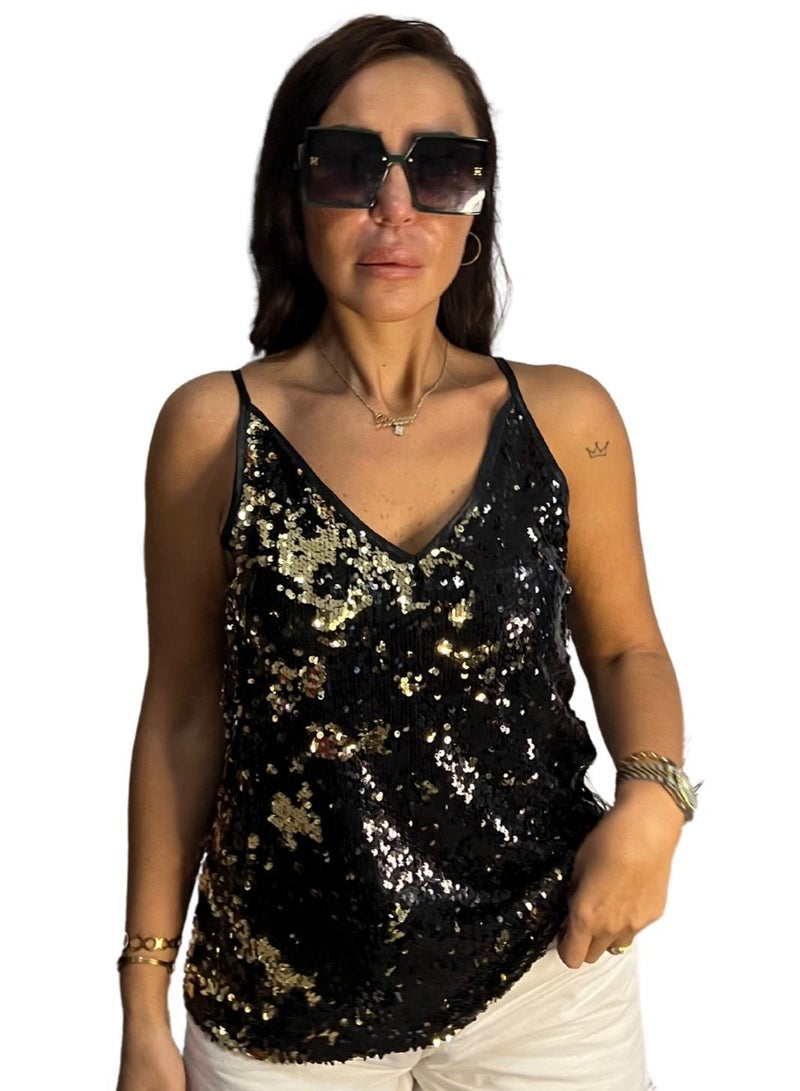 VENTIUP Sequin Blouse Black Gold - Image 3