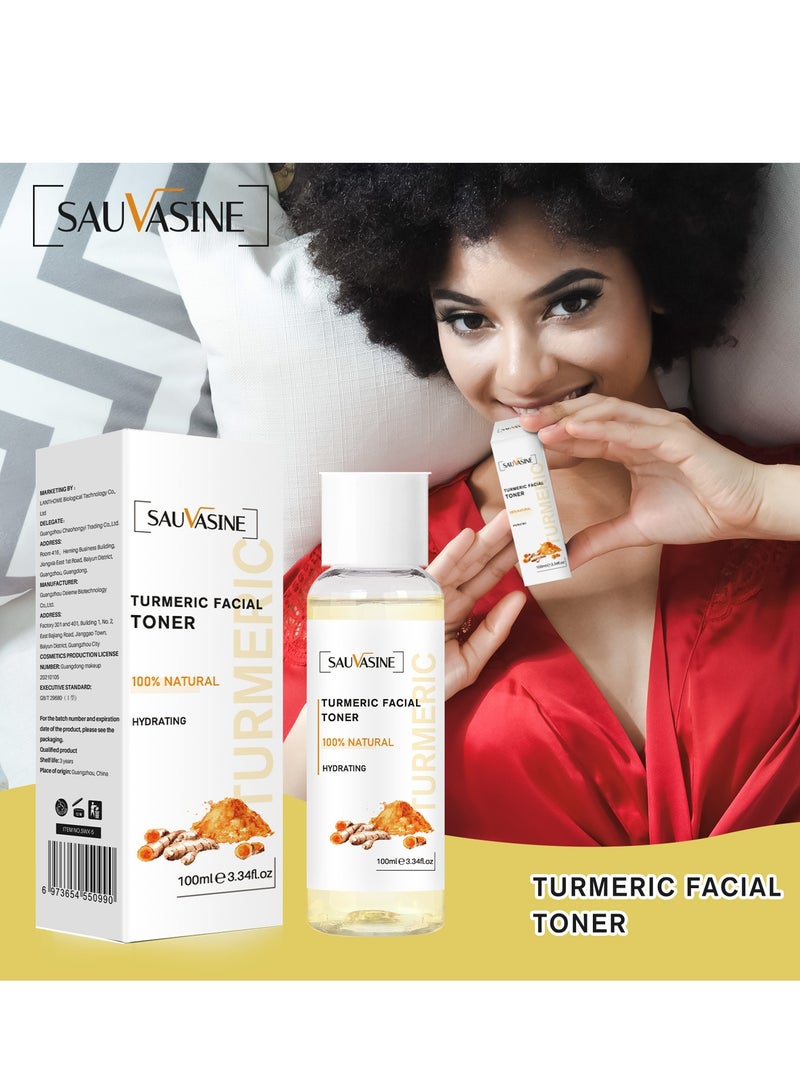 SAUVASINE Brightening Toner for Face, Turmeric Dark Spot Toner, Ginger + Turmeric Vitamin C Facial Toner with Soothing & Calming Turmeric, Hydrates and Visibly Smooths Skin, Turmeric Cleanses Skin, Fights Acne 100ml - Image 2