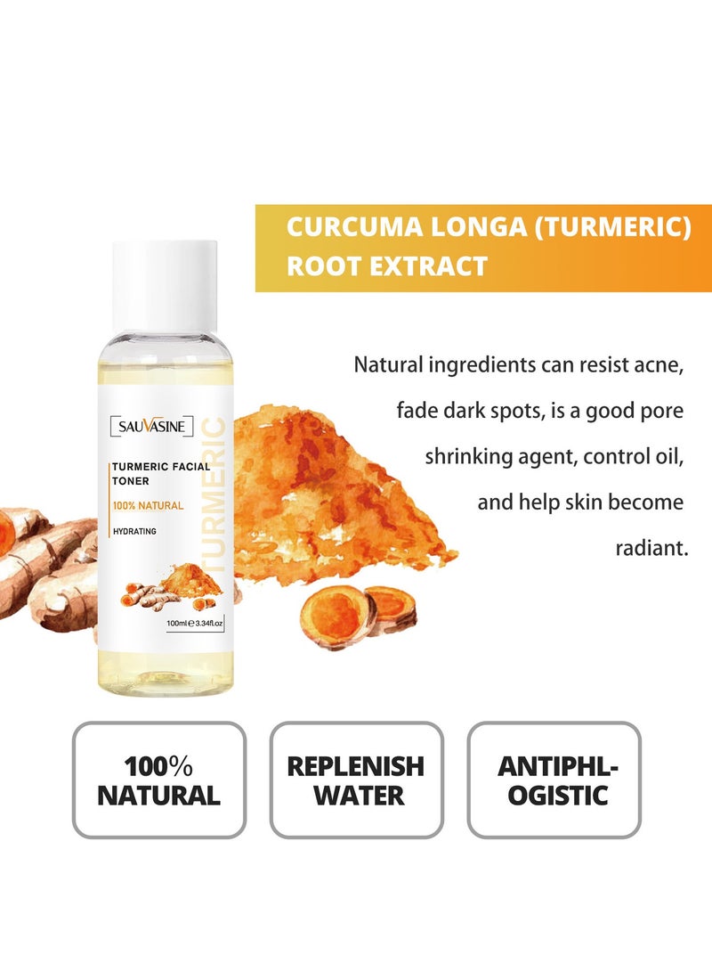 SAUVASINE Brightening Toner for Face, Turmeric Dark Spot Toner, Ginger + Turmeric Vitamin C Facial Toner with Soothing & Calming Turmeric, Hydrates and Visibly Smooths Skin, Turmeric Cleanses Skin, Fights Acne 100ml - Image 4