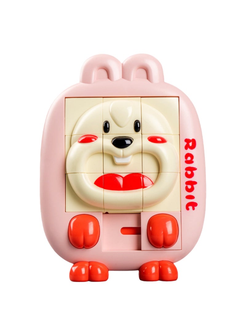 Baby Educational Toys 3d Sliding Puzzle Cartoon Animals Huarongdao Children'S Toys 3-5 Years Old (Pink Bunny)  - Image 1
