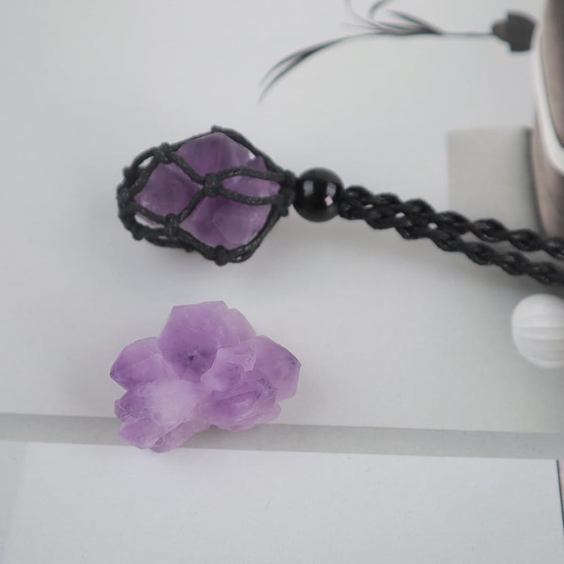Anjiucc Natural Amethyst Cluster Pendant Necklace, Unisex Adult, Purple, No Metal Type, 30 Inches, 1 Count, Cluster Setting, Cabochon Cut, 1 Stone, All Genders, All Ages - Image 3