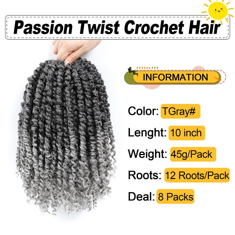 Karida Passion Twist Hair 10 Inch 8 Packs, Pre Twisted Passion Twist Crochet Hair For Black Women, Pre Looped Passion Twist Curly Crochet Hair, Short Crochet Passion Twist Hair (10 Inch (Pack of 8), Gray#) - Image 3