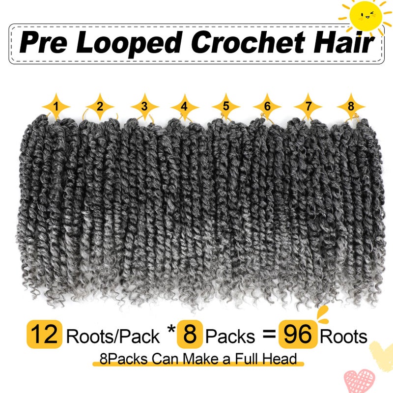 Karida Passion Twist Hair 10 Inch 8 Packs, Pre Twisted Passion Twist Crochet Hair For Black Women, Pre Looped Passion Twist Curly Crochet Hair, Short Crochet Passion Twist Hair (10 Inch (Pack of 8), Gray#) - Image 2