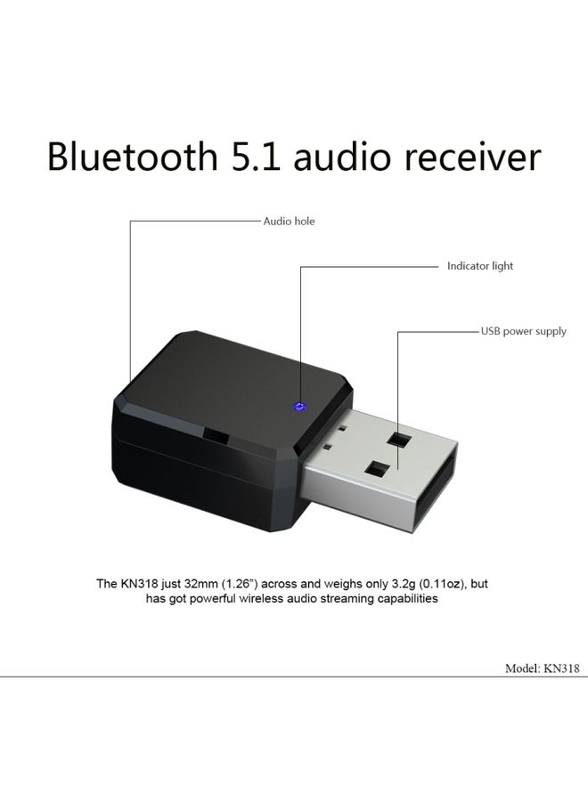 BURAQ KN318 USB Bluetooth 5.1 Adapter Audio Receiver  - Image 3