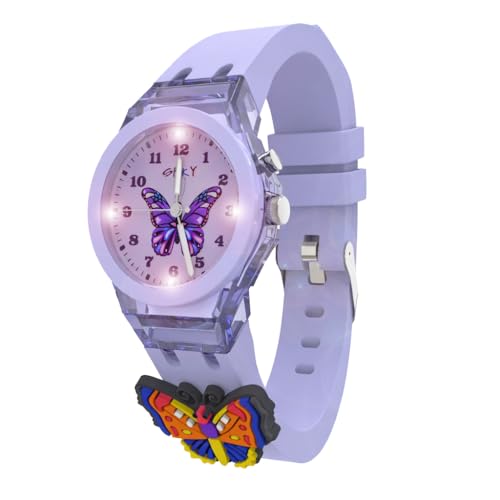 SPIKY Analog Watch For Kids (Purple) | 3D Butterfly Cartoon | 7 Multicolor LED Luminous Lights with Silicone Strap | Children’s Unisex Best Birthday Gift | Analogue Wrist Watches For Girls & Boys | Age 3-10 Yrs - Image 1