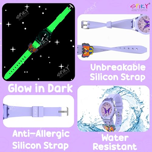 SPIKY Analog Watch For Kids (Purple) | 3D Butterfly Cartoon | 7 Multicolor LED Luminous Lights with Silicone Strap | Children’s Unisex Best Birthday Gift | Analogue Wrist Watches For Girls & Boys | Age 3-10 Yrs - Image 5