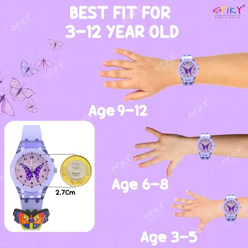 SPIKY Analog Watch For Kids (Purple) | 3D Butterfly Cartoon | 7 Multicolor LED Luminous Lights with Silicone Strap | Children’s Unisex Best Birthday Gift | Analogue Wrist Watches For Girls & Boys | Age 3-10 Yrs - Image 2