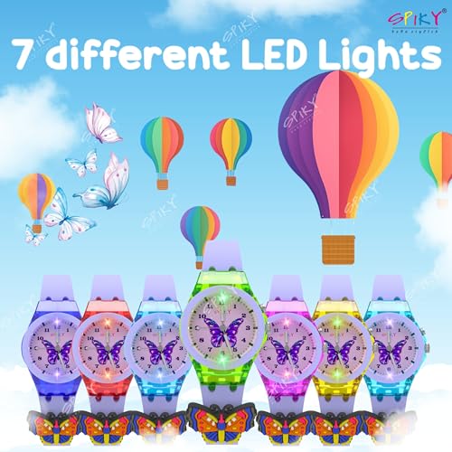 SPIKY Analog Watch For Kids (Purple) | 3D Butterfly Cartoon | 7 Multicolor LED Luminous Lights with Silicone Strap | Children’s Unisex Best Birthday Gift | Analogue Wrist Watches For Girls & Boys | Age 3-10 Yrs - Image 3