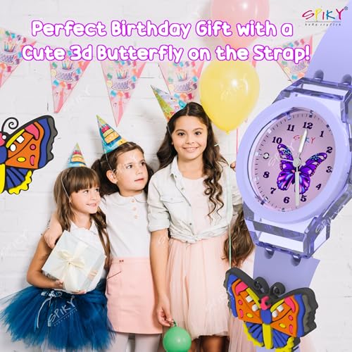 SPIKY Analog Watch For Kids (Purple) | 3D Butterfly Cartoon | 7 Multicolor LED Luminous Lights with Silicone Strap | Children’s Unisex Best Birthday Gift | Analogue Wrist Watches For Girls & Boys | Age 3-10 Yrs - Image 4