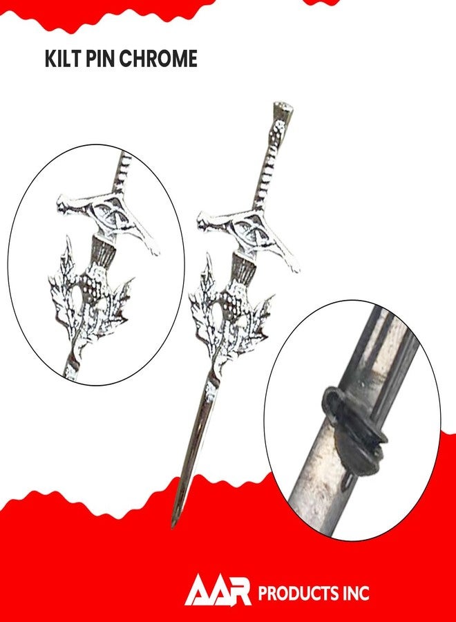 AAR B New Thistle Badge Kilt Pin Chrome Plated Finish Highland Wear Kilt Accessory - Image 2