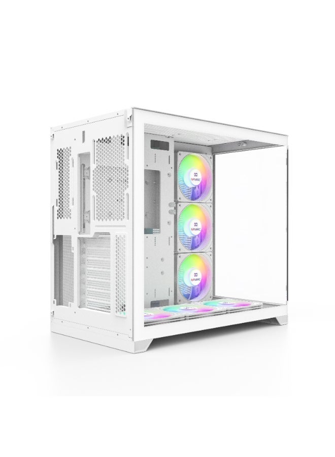 انفني ارك حاسوب ألعاب INFINIARC RTX 5060 المكتبي (هيكل مكعب، لوحة أم B860 DS3H، بطاقة رسومات RTX 5060 بسعة 8 جيجابايت، معالج Intel Core Ultra 5، ذاكرة RAM بسعة 16 جيجابايت DDR5، قرص SSD بسعة 1 تيرابايت M.2، مبرد هواء ARGB رقمي، مزود طاقة 650 واط، ويندوز برو) أبيض - Image 3