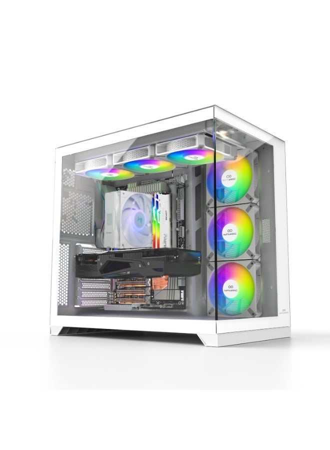 انفني ارك حاسوب ألعاب INFINIARC RTX 5060 المكتبي (هيكل مكعب، لوحة أم B860 DS3H، بطاقة رسومات RTX 5060 بسعة 8 جيجابايت، معالج Intel Core Ultra 5، ذاكرة RAM بسعة 16 جيجابايت DDR5، قرص SSD بسعة 1 تيرابايت M.2، مبرد هواء ARGB رقمي، مزود طاقة 650 واط، ويندوز برو) أبيض - Image 1