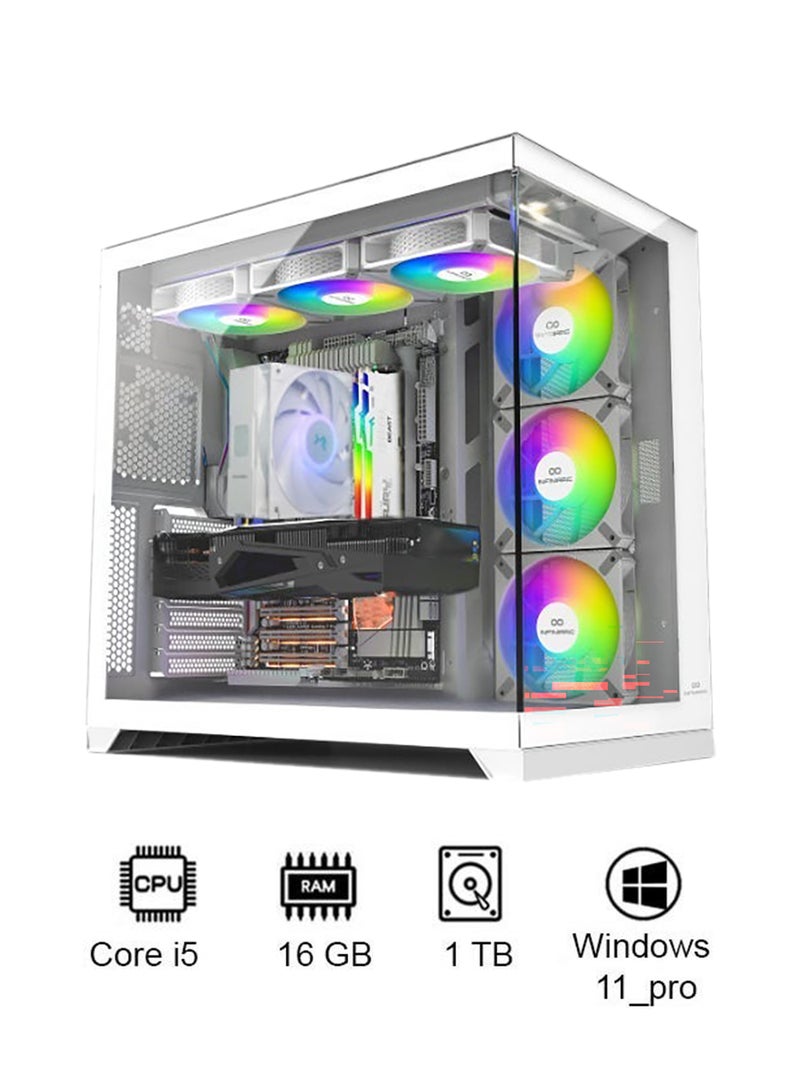 انفني ارك حاسوب ألعاب INFINIARC RTX 5060 المكتبي (هيكل مكعب، لوحة أم B860 DS3H، بطاقة رسومات RTX 5060 بسعة 8 جيجابايت، معالج Intel Core Ultra 5، ذاكرة RAM بسعة 16 جيجابايت DDR5، قرص SSD بسعة 1 تيرابايت M.2، مبرد هواء ARGB رقمي، مزود طاقة 650 واط، ويندوز برو) أبيض - Image 1