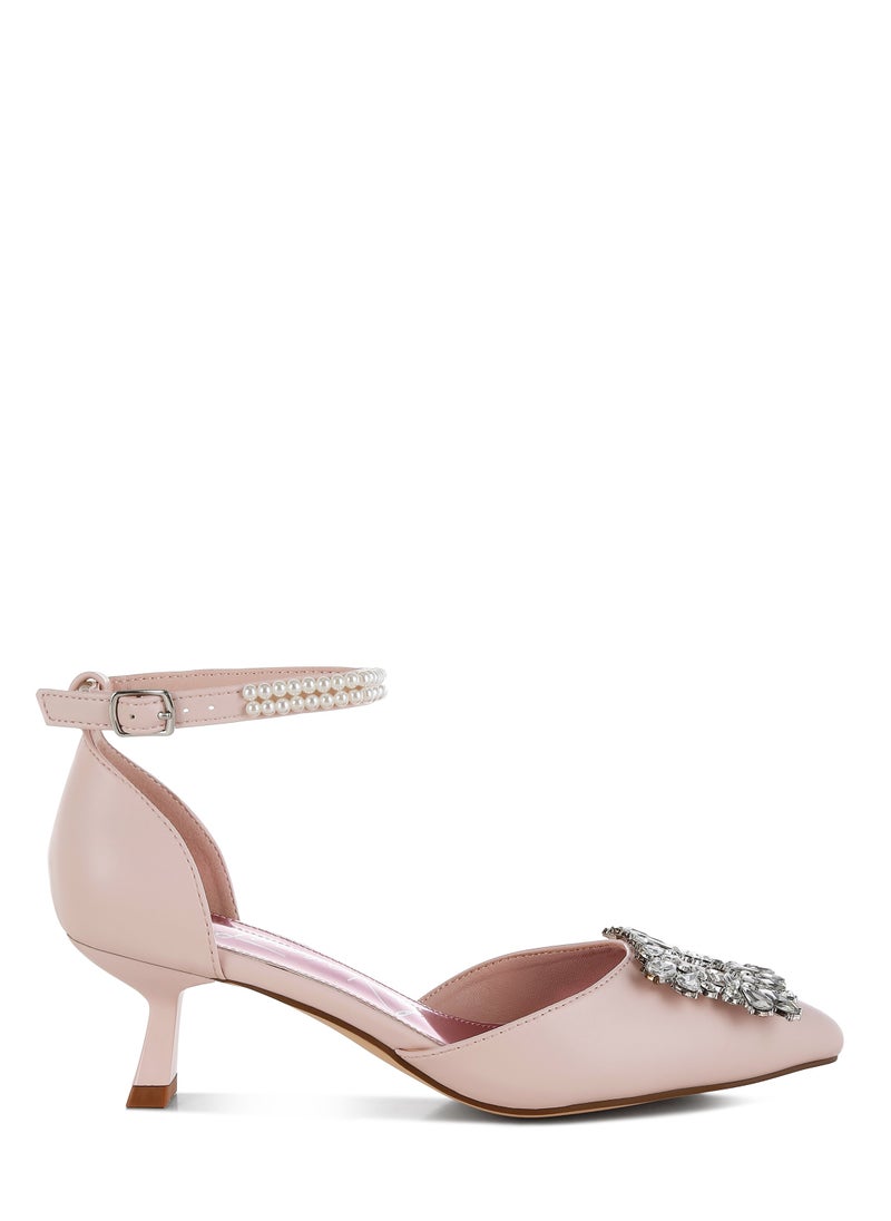 London Rag Diamante Brooch Kitten Heel Sandals in Pink  - Image 1