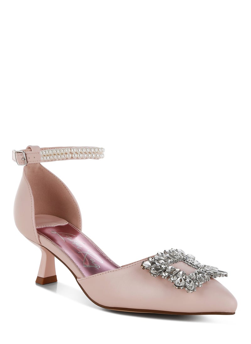 London Rag Diamante Brooch Kitten Heel Sandals in Pink  - Image 2