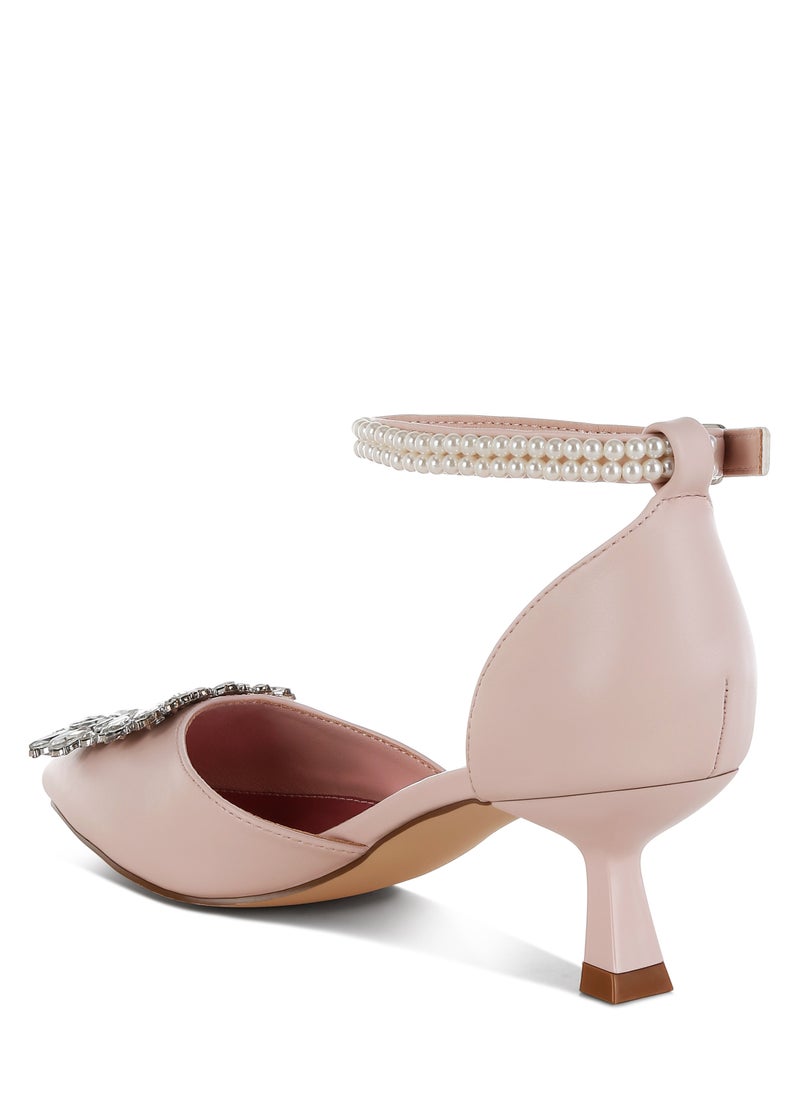 London Rag Diamante Brooch Kitten Heel Sandals in Pink  - Image 3