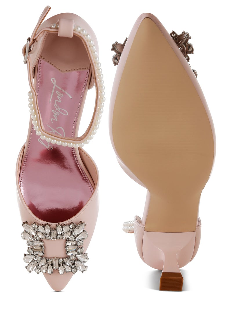 London Rag Diamante Brooch Kitten Heel Sandals in Pink  - Image 4