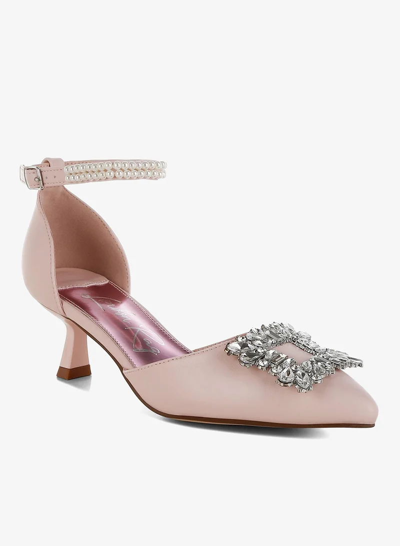 London Rag Diamante Brooch Kitten Heel Sandals