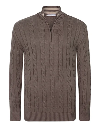 FELIX HARDY Cable Knit Half Zipper Pullover